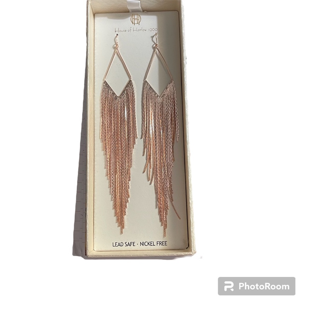 house of Harlow Rose gold long dandle earrings NWT